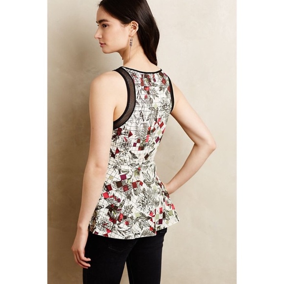 Ranna Gill “Dalia” bird print lace peplum top - Picture 2 of 4